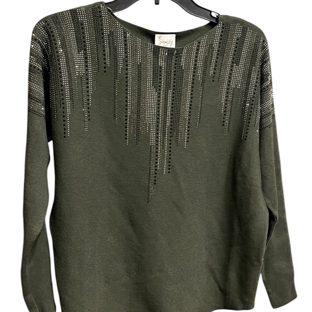 Green Rhinestone Sweater - Picture 2 of 9